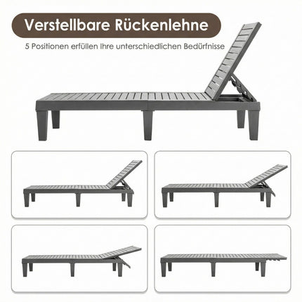 Adjustable Reclining Outdoor Sun Lounger, Grey, PP Material