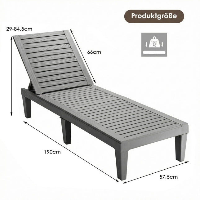 Adjustable Reclining Outdoor Sun Lounger, Grey, PP Material