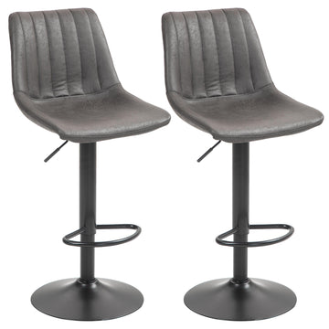 Adjustable Retro Bar Stools, Set of 2, Dark Grey, Microfiber