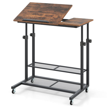 Adjustable Rolling Bedside Table with Tilt Top