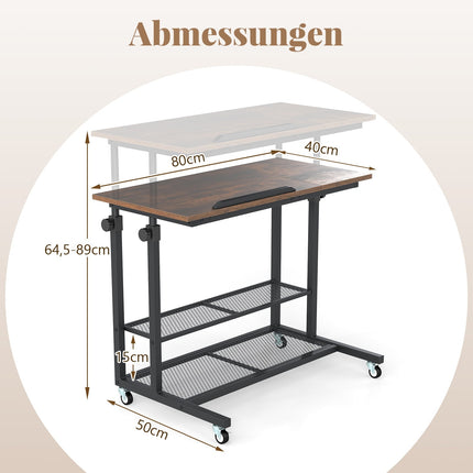 Adjustable Rolling Bedside Table with Tilt Top