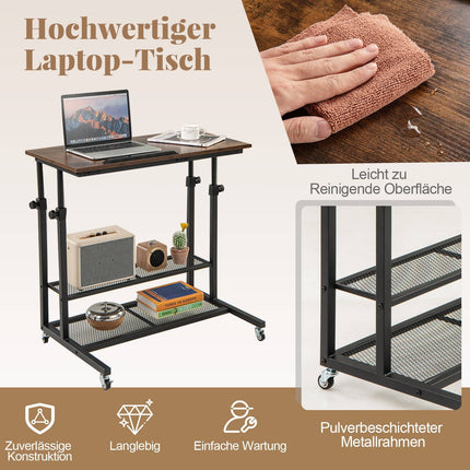 Adjustable Rolling Bedside Table with Tilt Top