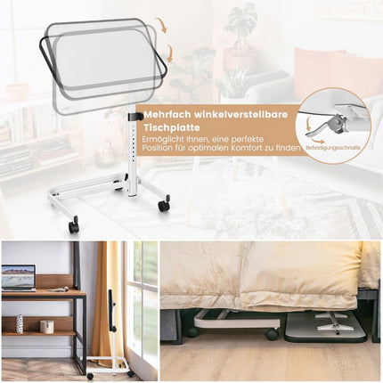 Adjustable Rolling Bedside Table with Tilting Top, 73-93 cm