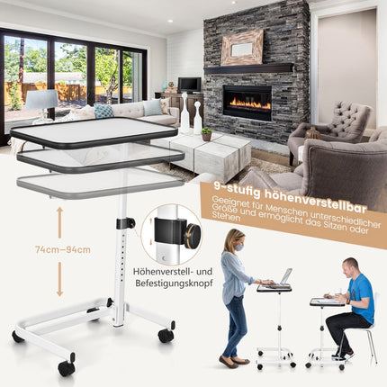 Adjustable Rolling Bedside Table with Tilting Top, 73-93 cm