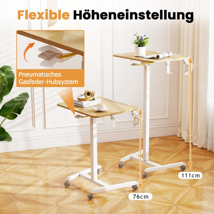 Adjustable Rolling Laptop Desk with Tilt Top, 76-111 cm