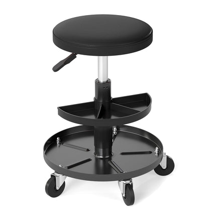 Adjustable Rolling Mechanic Stool with Tool Trays, Black