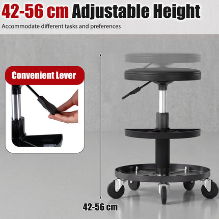Adjustable Rolling Mechanic Stool with Tool Trays, Black