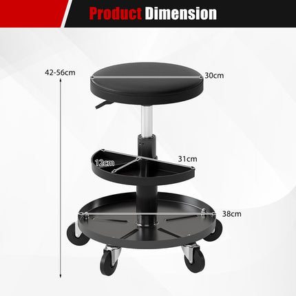 Adjustable Rolling Mechanic Stool with Tool Trays, Black