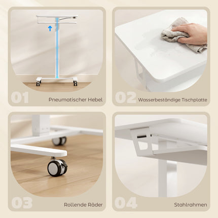 Adjustable Rolling Sit-Stand Desk with Keyboard Tray, White