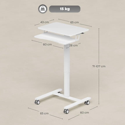 Adjustable Rolling Sit-Stand Desk with Keyboard Tray, White