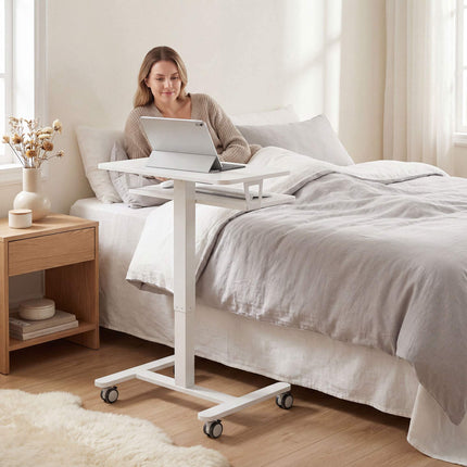 Adjustable Rolling Sit-Stand Desk with Keyboard Tray, White