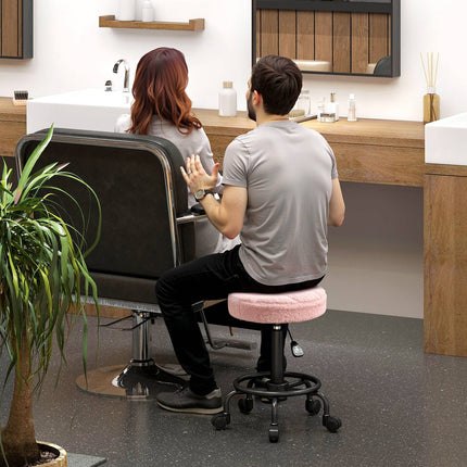 Adjustable Rolling Stool, Pink, 360° Swivel, 50-66 cm Height