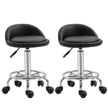 Adjustable Rolling Stool Set of 2 With Backrest, 57-72 cm