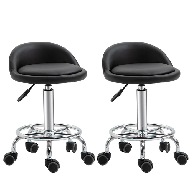 Adjustable Rolling Stool Set of 2 With Backrest, 57-72 cm