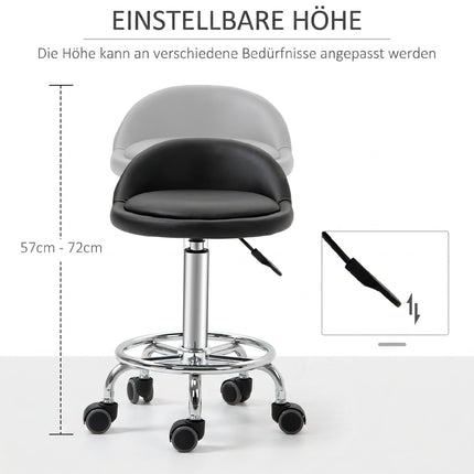 Adjustable Rolling Stool Set of 2 With Backrest, 57-72 cm