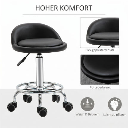 Adjustable Rolling Stool Set of 2 With Backrest, 57-72 cm
