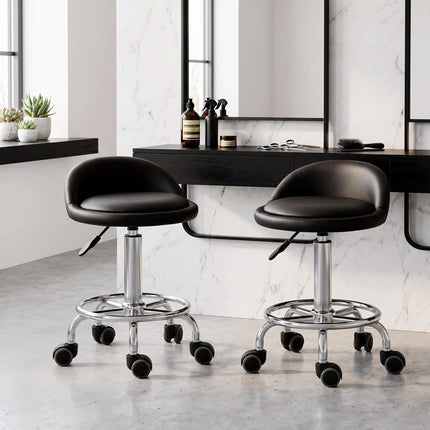 Adjustable Rolling Stool Set of 2 With Backrest, 57-72 cm