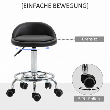 Adjustable Rolling Stool Set of 2 With Backrest, 57-72 cm