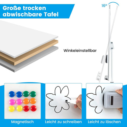Adjustable Rolling Whiteboard with Magnets & Markers