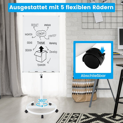 Adjustable Rolling Whiteboard with Magnets & Markers