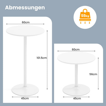 Adjustable Round Bistro Table – 2 Heights, 60 cm White