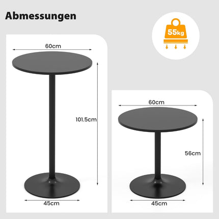 Adjustable Round Bistro Table – 60 cm, Black, 2 Heights
