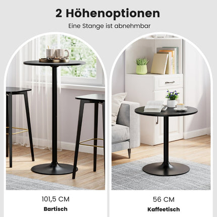 Adjustable Round Bistro Table – 60 cm, Black, 2 Heights
