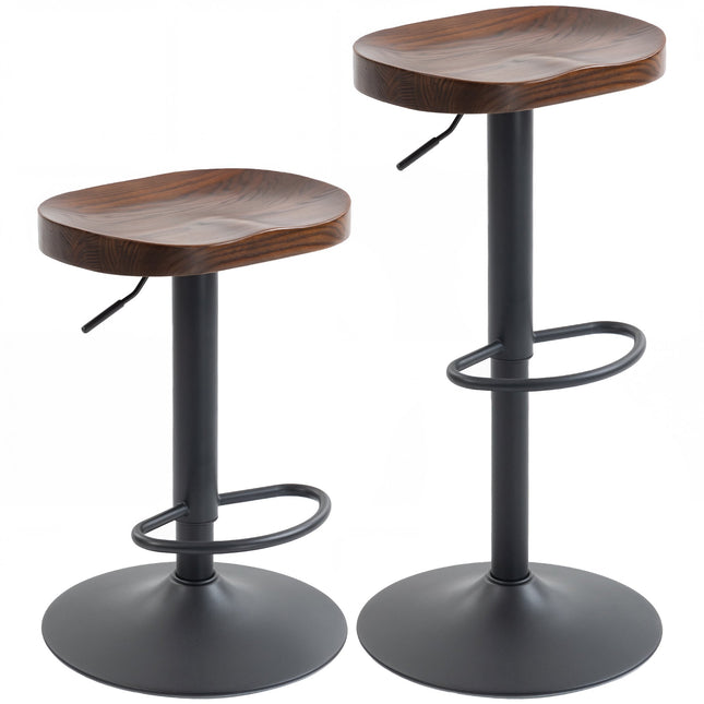 Adjustable Saddle Bar Stools, Elm Wood, Set of 2
