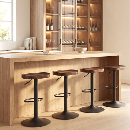 Adjustable Saddle Bar Stools, Elm Wood, Set of 2