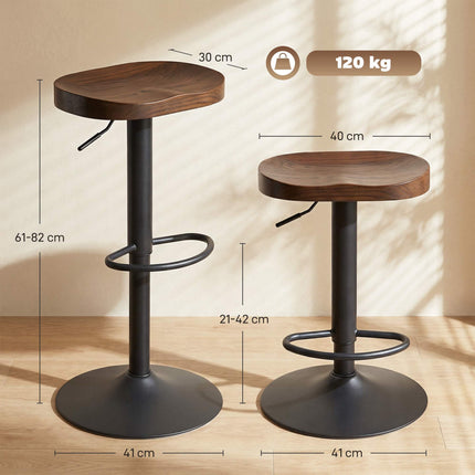 Adjustable Saddle Bar Stools, Elm Wood, Set of 2