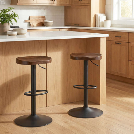 Adjustable Saddle Bar Stools, Elm Wood, Set of 2