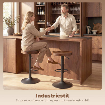 Adjustable Saddle Bar Stools, Elm Wood, Set of 2