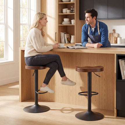 Adjustable Saddle Bar Stools, Elm Wood, Set of 2