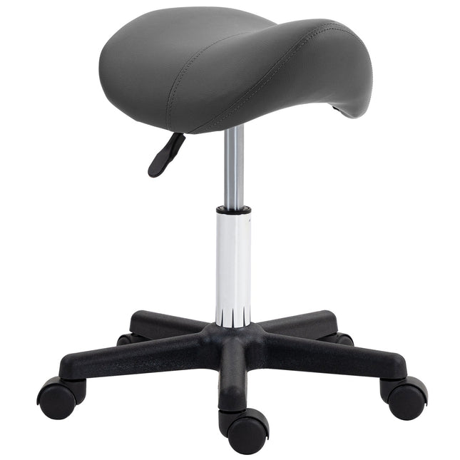 Adjustable Saddle Stool, Black Faux Leather, 120kg Capacity
