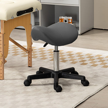 Adjustable Saddle Stool, Black Faux Leather, 120kg Capacity