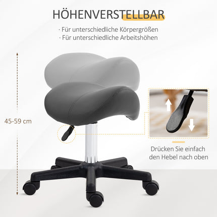 Adjustable Saddle Stool, Black Faux Leather, 120kg Capacity
