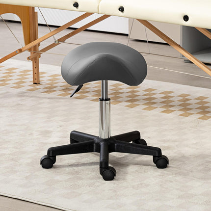 Adjustable Saddle Stool, Black Faux Leather, 120kg Capacity