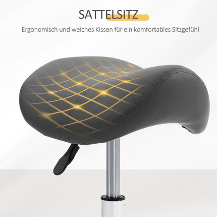 Adjustable Saddle Stool, Black Faux Leather, 120kg Capacity