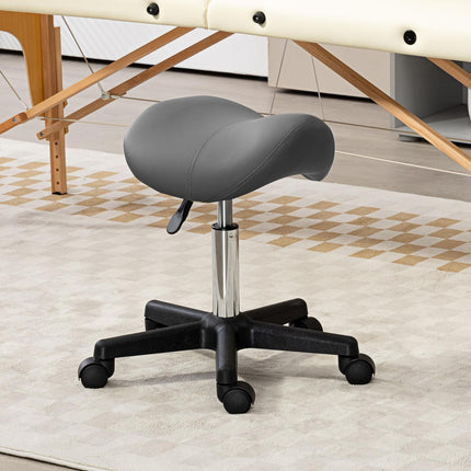 Adjustable Saddle Stool, Black Faux Leather, 120kg Capacity