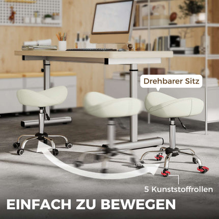 Adjustable Saddle Stool with PU Leather, Cream White