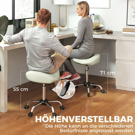 Adjustable Saddle Stool with PU Leather, Cream White
