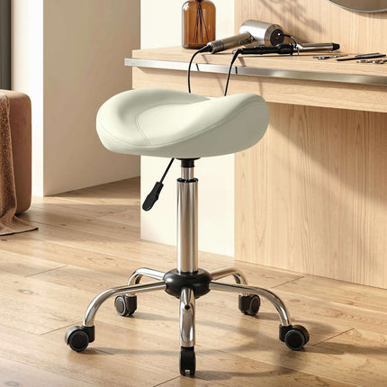 Adjustable Saddle Stool with PU Leather, Cream White