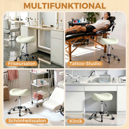 Adjustable Saddle Stool with PU Leather, Cream White
