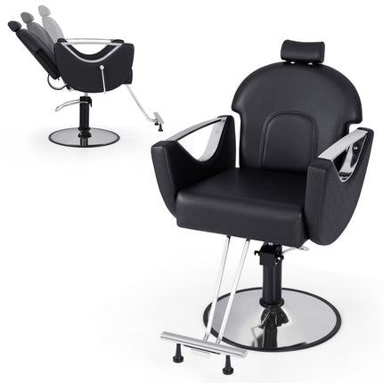 Adjustable Salon Chair with Headrest & 360 Swivel, Black