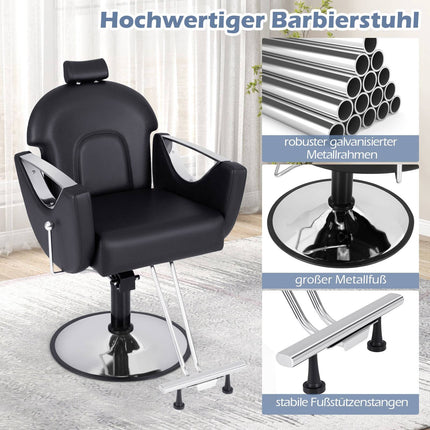 Adjustable Salon Chair with Headrest & 360 Swivel, Black