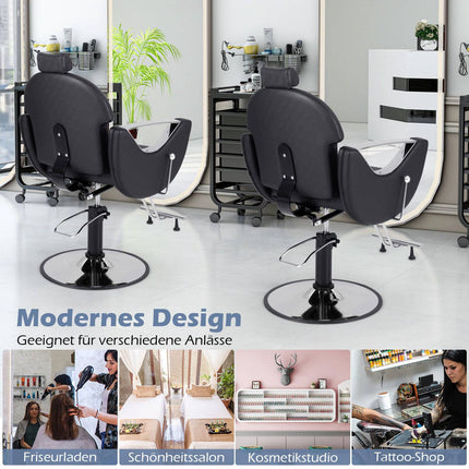 Adjustable Salon Chair with Headrest & 360 Swivel, Black