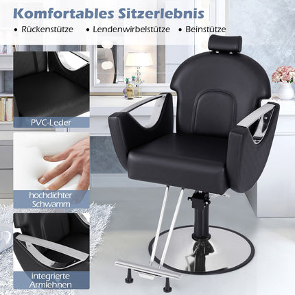Adjustable Salon Chair with Headrest & 360 Swivel, Black