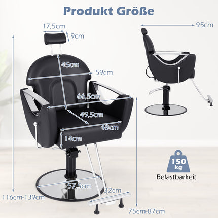 Adjustable Salon Chair with Headrest & 360 Swivel, Black