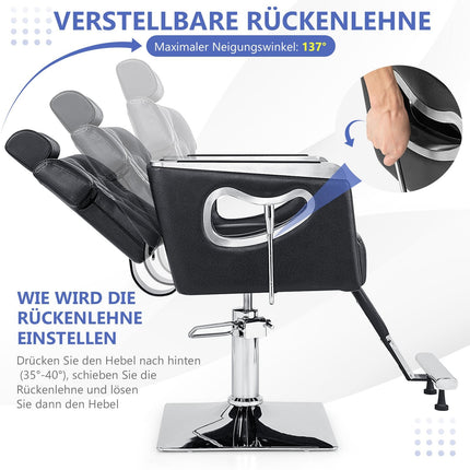 Adjustable Salon Chair with Reclining Back & Headrest