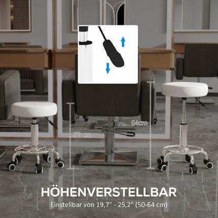 Adjustable Salon Stool, White Faux Leather, 110 kg Capacity